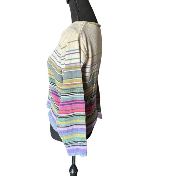 Vintage 90s Tiara International Knit Cardigan | Striped | Faux Buttons | L - Picture 4 of 6